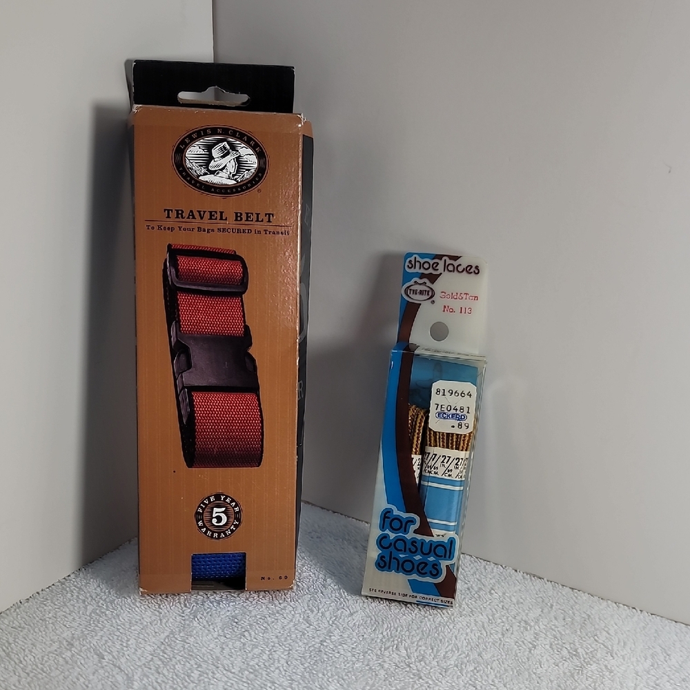 Lewis & Clark Blue Travel Belt NWT, Vintage NWT shoe laces